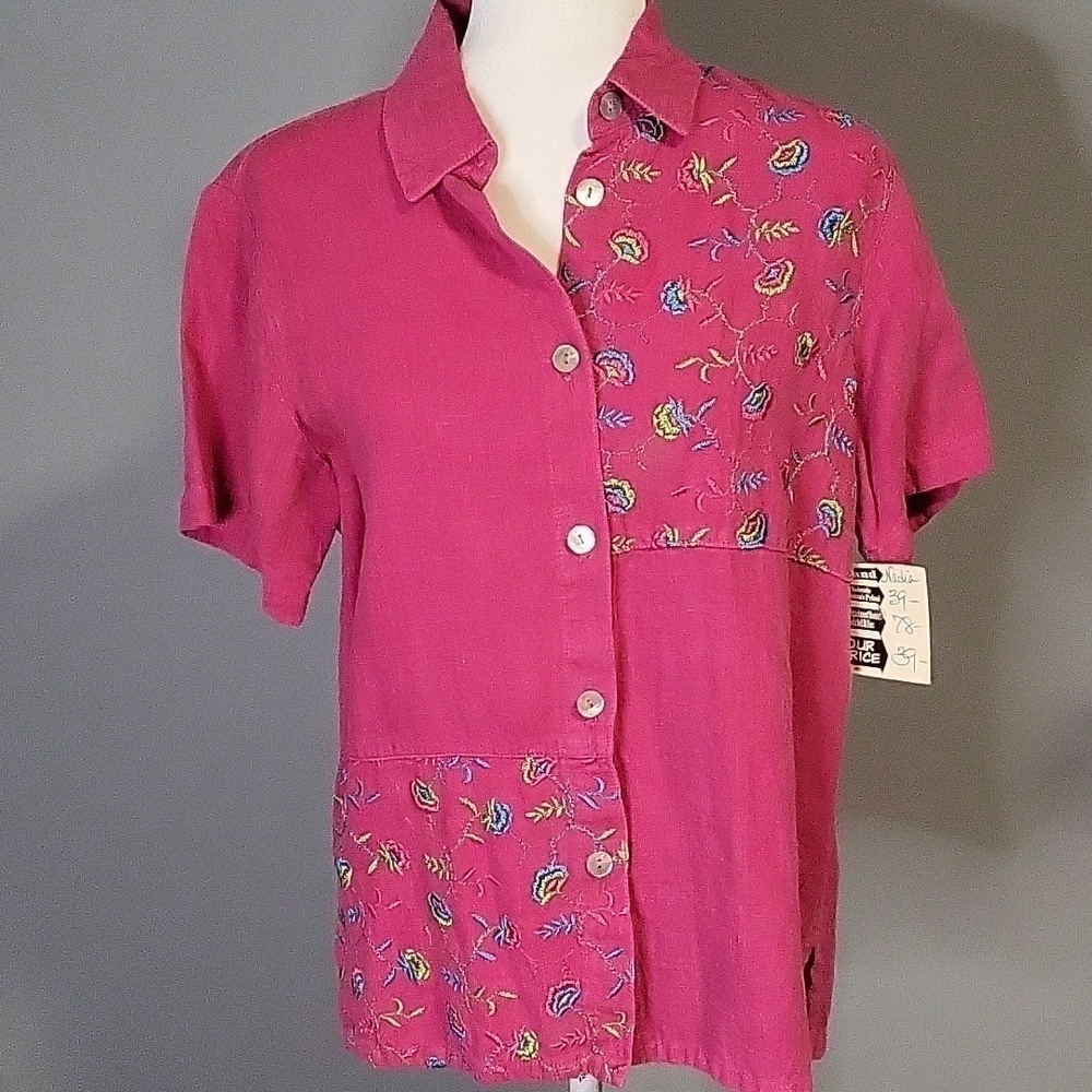 Nadia Vintage Linen Button Down Embroidered Blouse See Desc For Size
